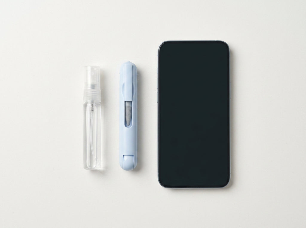 Vaporisateur et stylo de nettoyage ClairDesk à côté d'un smartphone